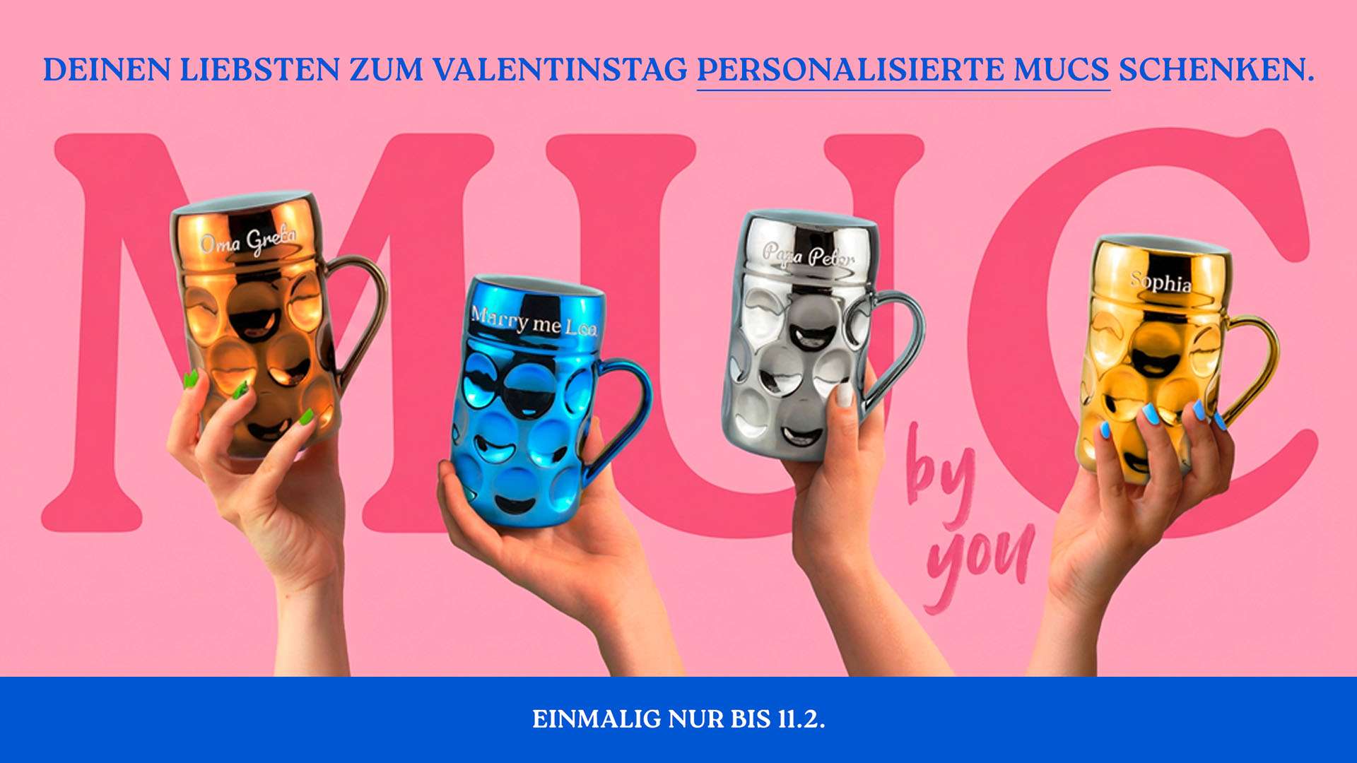 Deinen Liebsten zum Valentinstag personalisierte MUCs schenken - einmalig nur bis 11.2.